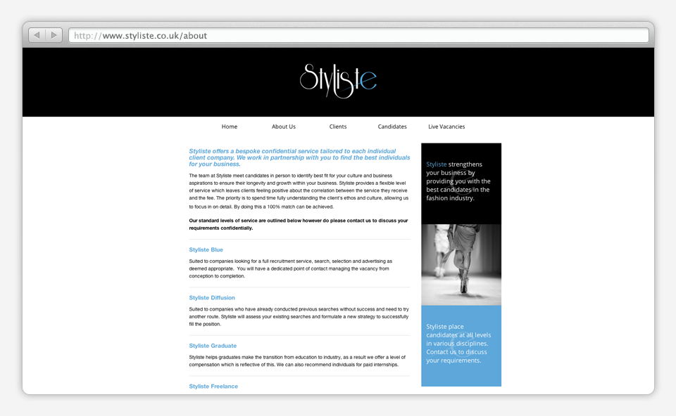 Styliste — original archived website screen